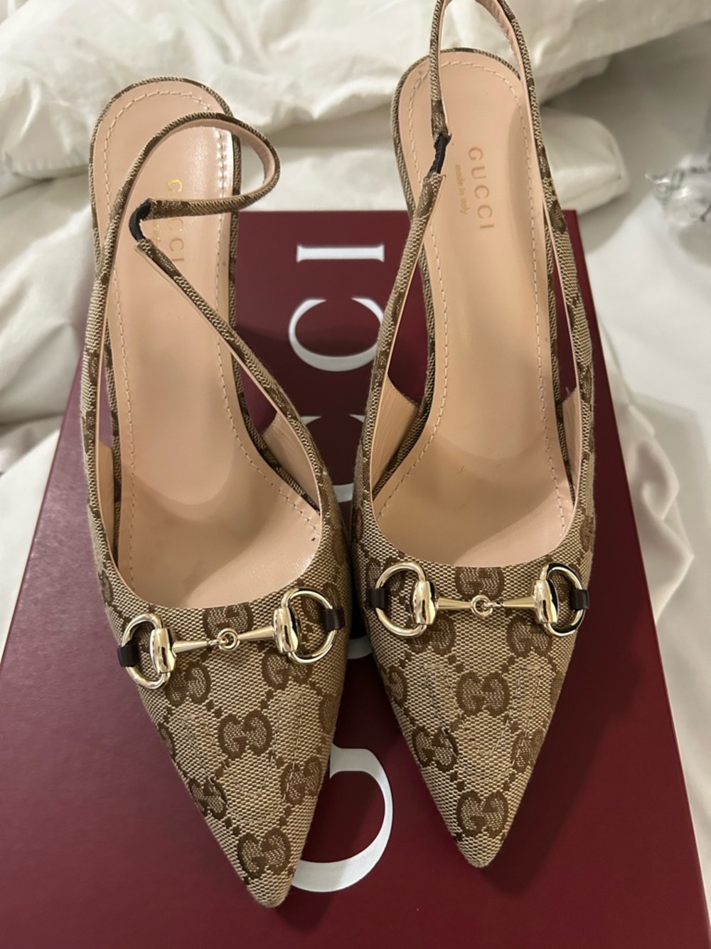 Gucci Beige/Brown GG Canvas Slingback Pump with Horsebit - Picture 2 of 6